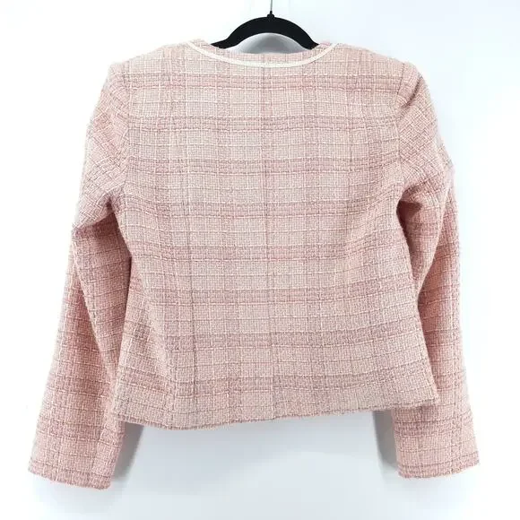 Jaclyn Smith 6 Vintage 90s Twee Quiet Luxury Coquette Tweed Fringe Short Blazer - Picture 8 of 16